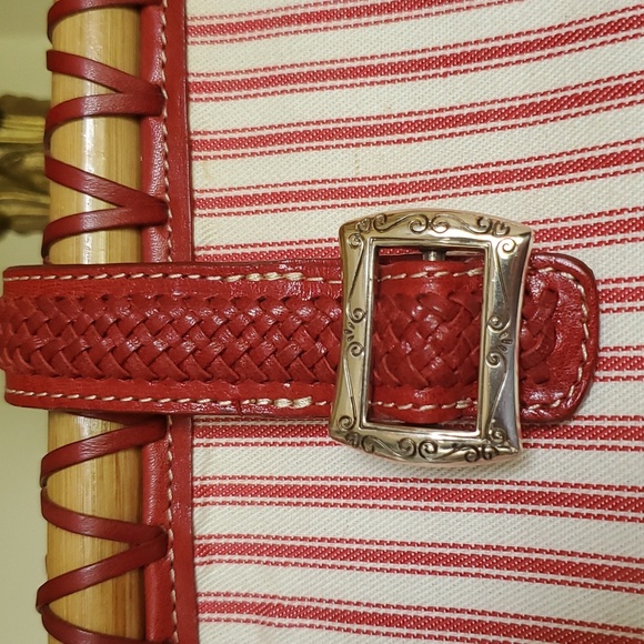 Brighton Bamboo Handle Doctor Bag Candy Stripe Red Rose Vintage Retro Style - Picture 4 of 13